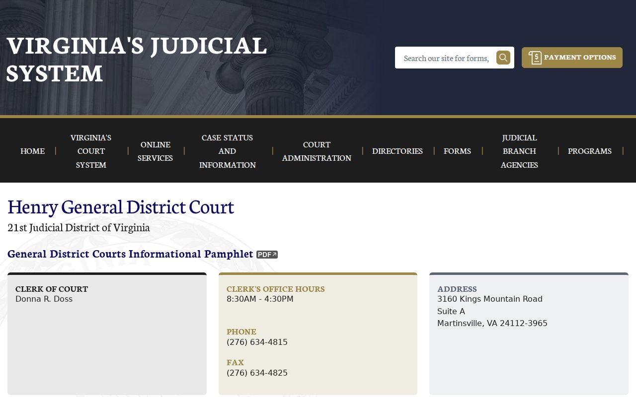 Henry County warrant search: General District Court clerk and docket context