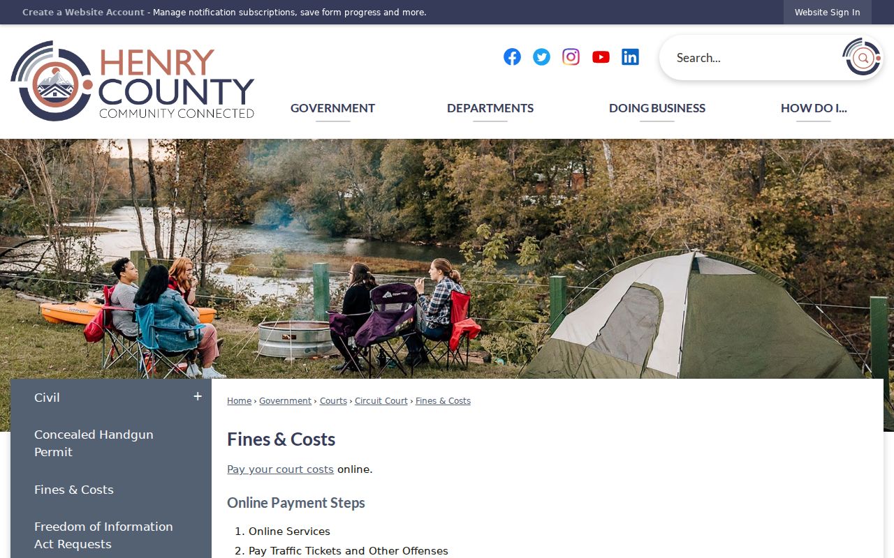 Henry County traffic warrant records: no local warrant fee inferred from the payment page