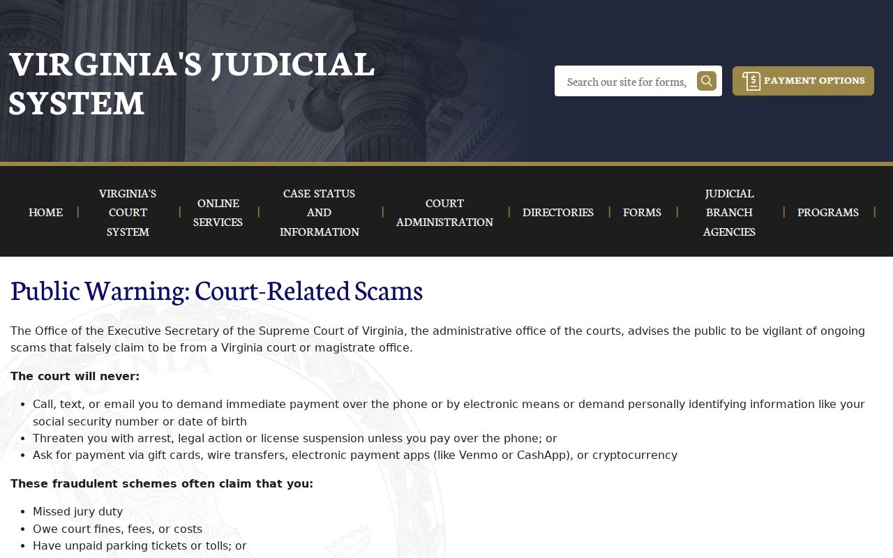 Henry County warrant resolution safety: Virginia Courts warning about court-related scams