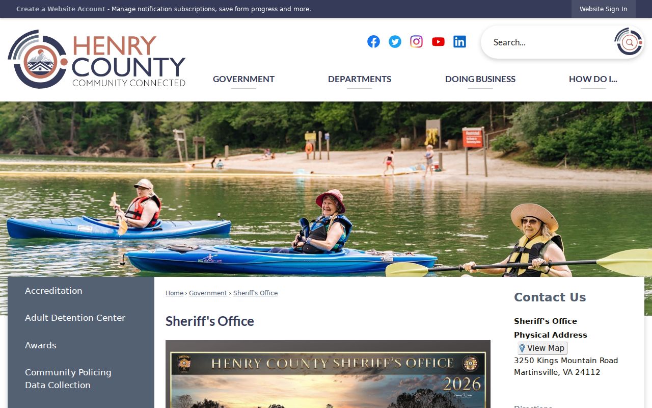 Henry County warrant records: Sheriff main contact page, with no public active-warrant list shown
